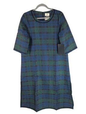 Tuckernuck Womens Jamie Velvet Trimmed Plaid Blackwatch Midi Dress Blue Green M